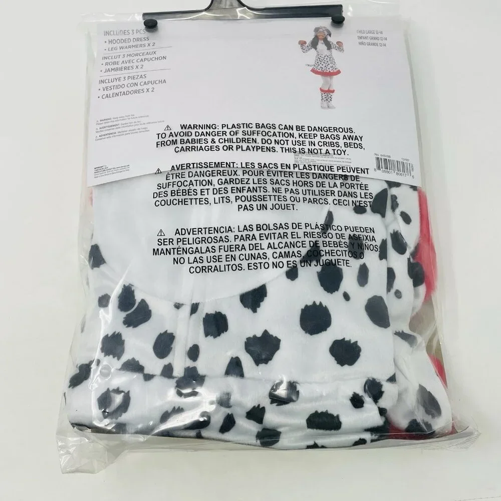 Dalmatian Dotted Doggy Youth Girls Large 12/14 Halloween Costume Dress White 470 - Picture 4 of 7